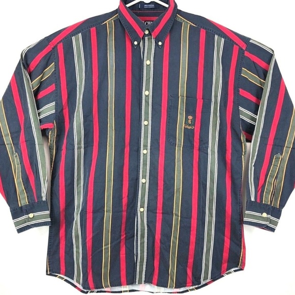 Vintage Chaps Ralph Lauren Crest Striped Shirt - Picture 1 of 5